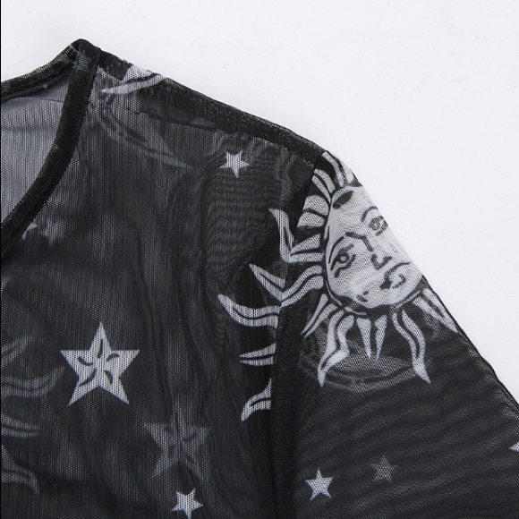 Black mesh sun moon & stars sheer crop top - Picture 10 of 15